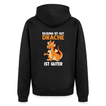 Drache Drachen - Unisex Premium Bio Zip Hoodie - Schwarz - Hinten - Nico (187cm)