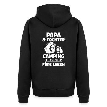 Papa und Tochter Camper Camping - Unisex Premium Bio Zip Hoodie - Schwarz - Hinten - Nico (187cm)