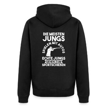 Schießsport Sportschießen Schützenverein - Unisex Premium Bio Zip Hoodie - Schwarz - Hinten - Nico (187cm)