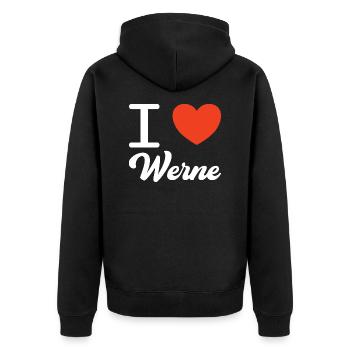i love Bochum Werne - Unisex Premium Bio Zip Hoodie - Schwarz - Hinten - Nico (187cm)