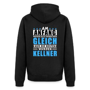 Am Anfang waren alle gleich - Kellner Edition - Unisex Premium Bio Zip Hoodie - Schwarz - Hinten - Nico (187cm)