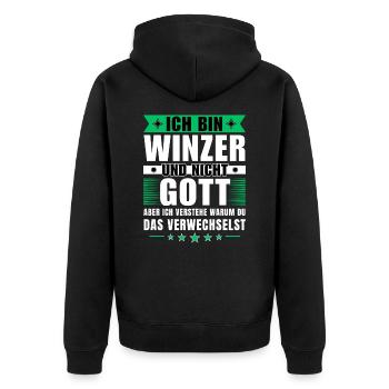 Ich bin Winzer und nicht Gott - Unisex Premium Bio Zip Hoodie - Schwarz - Hinten - Nico (187cm)