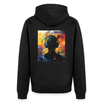 Abstrakte Silhouette mit Kopfhörern - Unisex Premium Bio Zip Hoodie - Schwarz - Hinten - Nico (187cm)