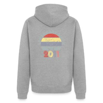 2011 | Vintage Legendär seit 2011 Jubiläum - Unisex Premium Bio Zip Hoodie - Grau meliert - Hinten - Nico (187cm)