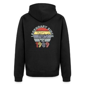 1989 | Vintage Legendär seit 1989 Jubiläum - Unisex Premium Bio Zip Hoodie - Schwarz - Hinten - Nico (187cm)