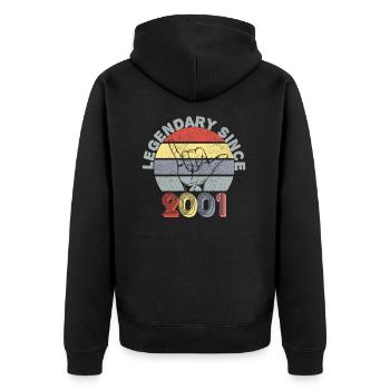 2001 | Vintage Legendär seit 2001 Jubiläum - Unisex Premium Bio Zip Hoodie - Schwarz - Hinten - Nico (187cm)
