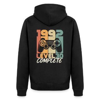 Né en 1992 30 Cadeau d’anniversaire - Veste à capuche bio Premium Unisexe - noir - Dos - Nico (187cm)