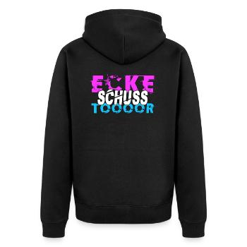 Feldhockey Hockeyspruch Hockeyfan Maskottchen - Unisex Premium Bio Zip Hoodie - Schwarz - Hinten - Nico (187cm)