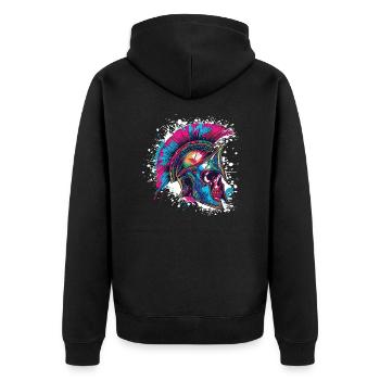 Spartaner Totenkopf Gladiator - Unisex Premium Bio Zip Hoodie - Schwarz - Hinten - Nico (187cm)