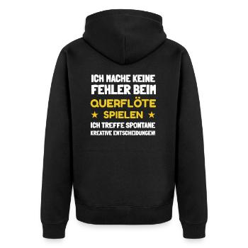 Meine Flöte ist Querflöte - Unisex Premium Bio Zip Hoodie - Schwarz - Hinten - Nico (187cm)
