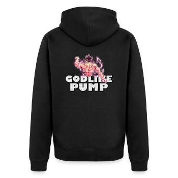 Godlike Pump | Anime Gym Motiv für Fans - Unisex Premium Bio Zip Hoodie - Schwarz - Hinten - Nico (187cm)