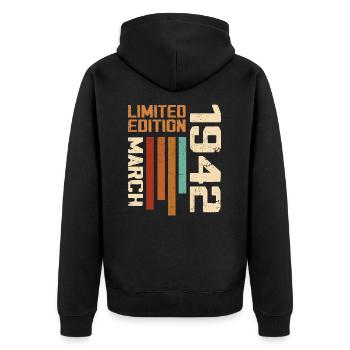 March 1942 Birthday 1942 Retro 1942 March - Unisex Premium Organic Zip Hoodie - black - Back - Nico (187cm)