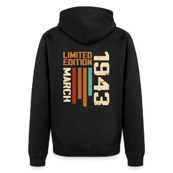 March 1943 Birthday 1943 Retro 1943 March - Unisex Premium Organic Zip Hoodie - black - Back - Nico (187cm)