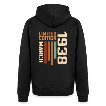 March 1938 Birthday 1938 Retro 1938 March - Unisex Premium Organic Zip Hoodie - black - Back - Nico (187cm)