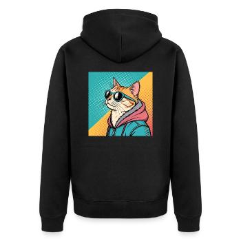 Cooles Katze Design im Pop Art Stil für alle - Unisex Premium Bio Zip Hoodie - Schwarz - Hinten - Nico (187cm)