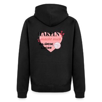 Häkeln macht mich glücklich rosa Herz Wollknäul - Unisex Premium Bio Zip Hoodie - Schwarz - Hinten - Nico (187cm)