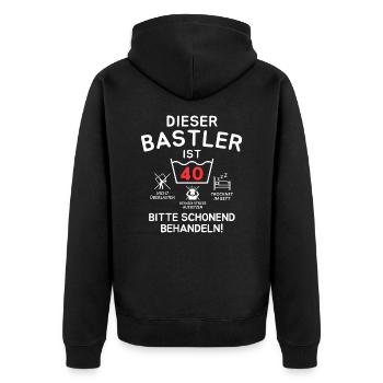 Dieser Bastler ist 40. Schonend behandeln! - Unisex Premium Bio Zip Hoodie - Schwarz - Hinten - Nico (187cm)