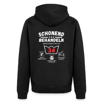 Schonend behandeln - dieses Einzelstück ist 34 - Unisex Premium Bio Zip Hoodie - Schwarz - Hinten - Nico (187cm)
