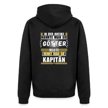 Götter in der Antike. Heute Kapitän - Unisex Premium Bio Zip Hoodie - Schwarz - Hinten - Nico (187cm)