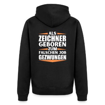 Zeichner im falschen Job gelandet - Unisex Premium Bio Zip Hoodie - Schwarz - Hinten - Nico (187cm)
