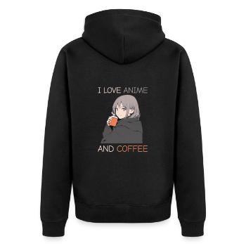 J’adore l’anime et le café - style manga. - Veste à capuche bio Premium Unisexe - noir - Dos - Nico (187cm)
