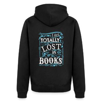 I Get Totally Lost In Books - Unisex Premium Organic Zip Hoodie - black - Back - Nico (187cm)
