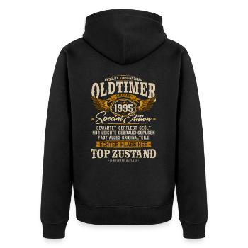 Oldtimer 1995 Jahrgang geboren Geburtstag Geschenk - Unisex Premium Bio Zip Hoodie - Schwarz - Hinten - Nico (187cm)