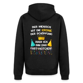 Ich bin das Partyhütchen - Spaß für jede Party - Unisex Premium Bio Zip Hoodie - Schwarz - Hinten - Nico (187cm)