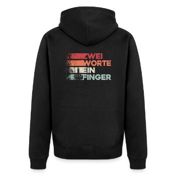 Zwei Worte Ein Finger Mittelfinger Fuck You Retro - Unisex Premium Bio Zip Hoodie - Schwarz - Hinten - Nico (187cm)