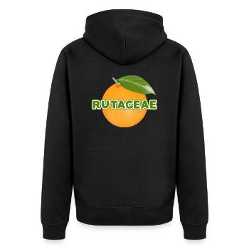 Rutaceae - Orange - Gartenfreunde - Bio - Unisex Premium Bio Zip Hoodie - Schwarz - Hinten - Nico (187cm)