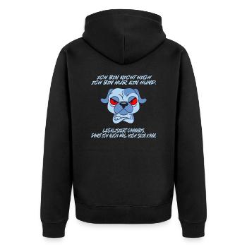 Cannabis Hund - Legalisierung - Unisex Premium Bio Zip Hoodie - Schwarz - Hinten - Nico (187cm)
