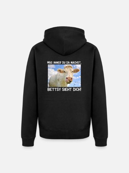 Die Kuh Bettsy sieht dich - Unisex Premium Bio Zip Hoodie - Schwarz
