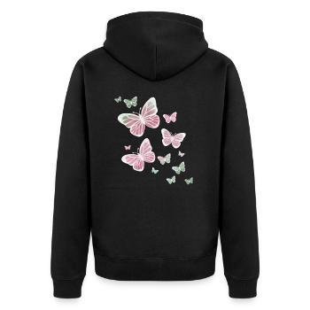 Schmetterling Schmetterlinge Natur Tier bunt Farbe - Unisex Premium Bio Zip Hoodie - Schwarz - Hinten - Nico (187cm)