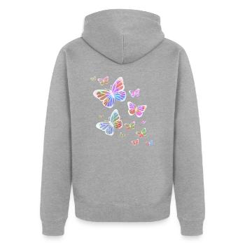 Schmetterling Schmetterling Tier bunt Farbe - Unisex Premium Bio Zip Hoodie - Grau meliert - Hinten - Nico (187cm)