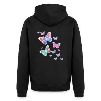 Schmetterling Schmetterling Tier bunt Farbe - Unisex Premium Bio Zip Hoodie - Schwarz - Hinten - Nico (187cm)