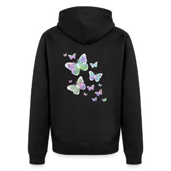 Schmetterling Schmetterling Tier bunt Farbe - Unisex Premium Bio Zip Hoodie - Schwarz - Hinten - Nico (187cm)