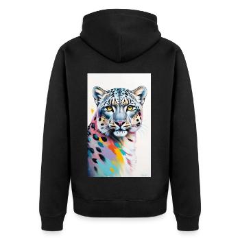 Schneeleopard | Leopard | Raubtier - Unisex Premium Bio Zip Hoodie - Schwarz - Hinten - Nico (187cm)