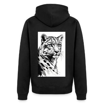 Schneeleopard | Leopard | Raubtier - Unisex Premium Bio Zip Hoodie - Schwarz - Hinten - Nico (187cm)