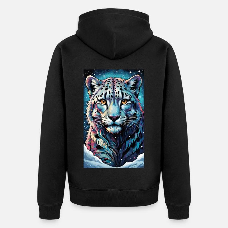 Schneeleopard | Leopard | Raubtier - Unisex Premium Bio Zip Hoodie - Schwarz