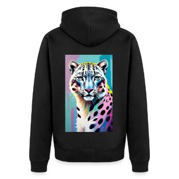 Schneeleopard | Leopard | Raubtier - Unisex Premium Bio Zip Hoodie - Schwarz - Hinten - Nico (187cm)