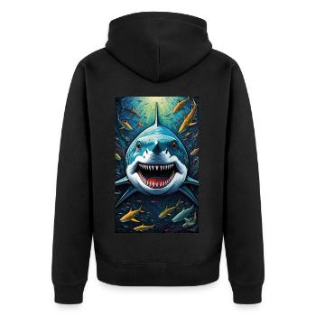 Shark | Great White Shark | Sea Creature | Fish - Unisex Premium Organic Zip Hoodie - black - Back - Nico (187cm)