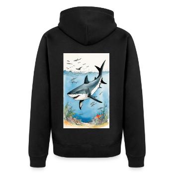 Shark | Great White Shark | Sea Creature | Fish - Unisex Premium Organic Zip Hoodie - black - Back - Nico (187cm)