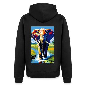 Elefant | Wildtier | Afrika | Kindermotive - Unisex Premium Bio Zip Hoodie - Schwarz - Hinten - Nico (187cm)