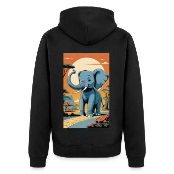 Elefant | Wildtier | Afrika | Kindermotive - Unisex Premium Bio Zip Hoodie - Schwarz - Hinten - Nico (187cm)