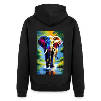 Elefant | Wildtier | Afrika | Kindermotive - Unisex Premium Bio Zip Hoodie - Schwarz - Hinten - Nico (187cm)