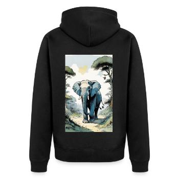 Elefant | Wildtier | Afrika | Kindermotive - Unisex Premium Bio Zip Hoodie - Schwarz - Hinten - Nico (187cm)