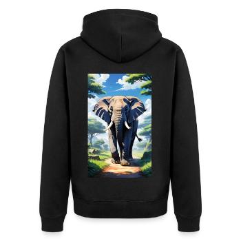 Elefant | Wildtier | Afrika | Kindermotive - Unisex Premium Bio Zip Hoodie - Schwarz - Hinten - Nico (187cm)