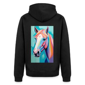 Pferd | reiten | Tier | Reittier | Bunt - Unisex Premium Bio Zip Hoodie - Schwarz - Hinten - Nico (187cm)