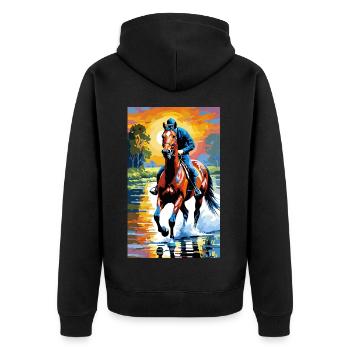 Pferd | reiten | Tier | Reittier | Bunt - Unisex Premium Bio Zip Hoodie - Schwarz - Hinten - Nico (187cm)