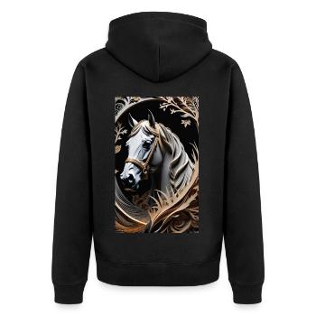 Pferd | reiten | Tier | Reittier | Bunt - Unisex Premium Bio Zip Hoodie - Schwarz - Hinten - Nico (187cm)